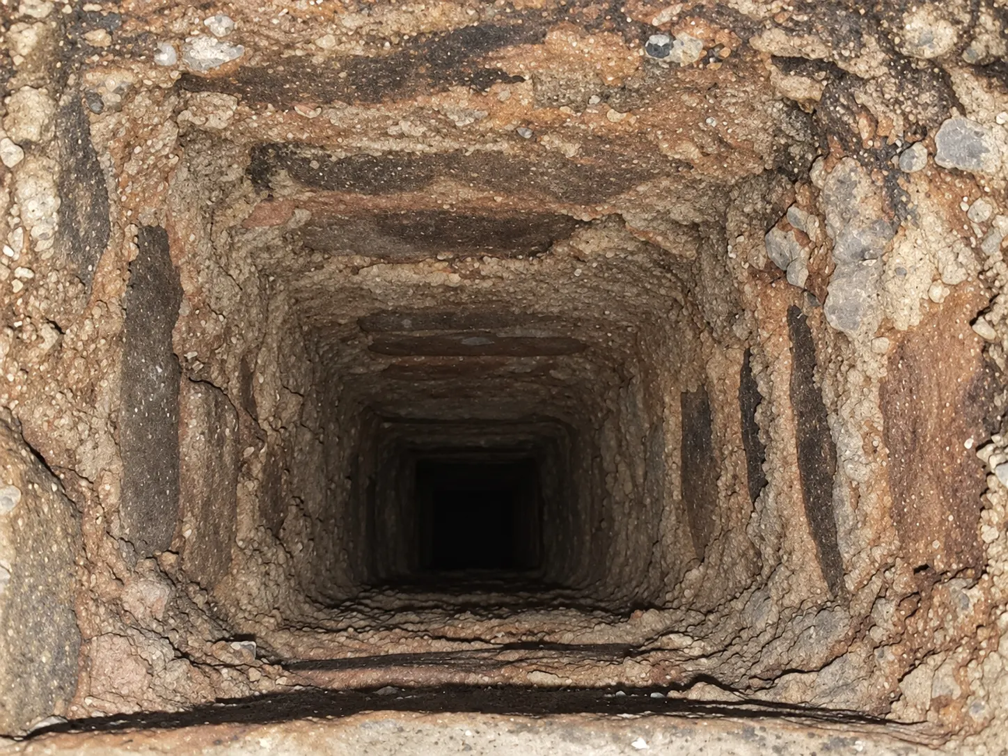 Blick in den gemauerten Kaminfang vor der Querschnittserweiterung
