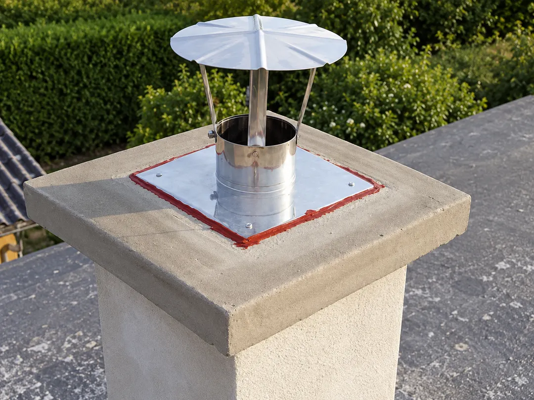 Regenhaube aus Edelstahl auf einer Kaminabdeckung